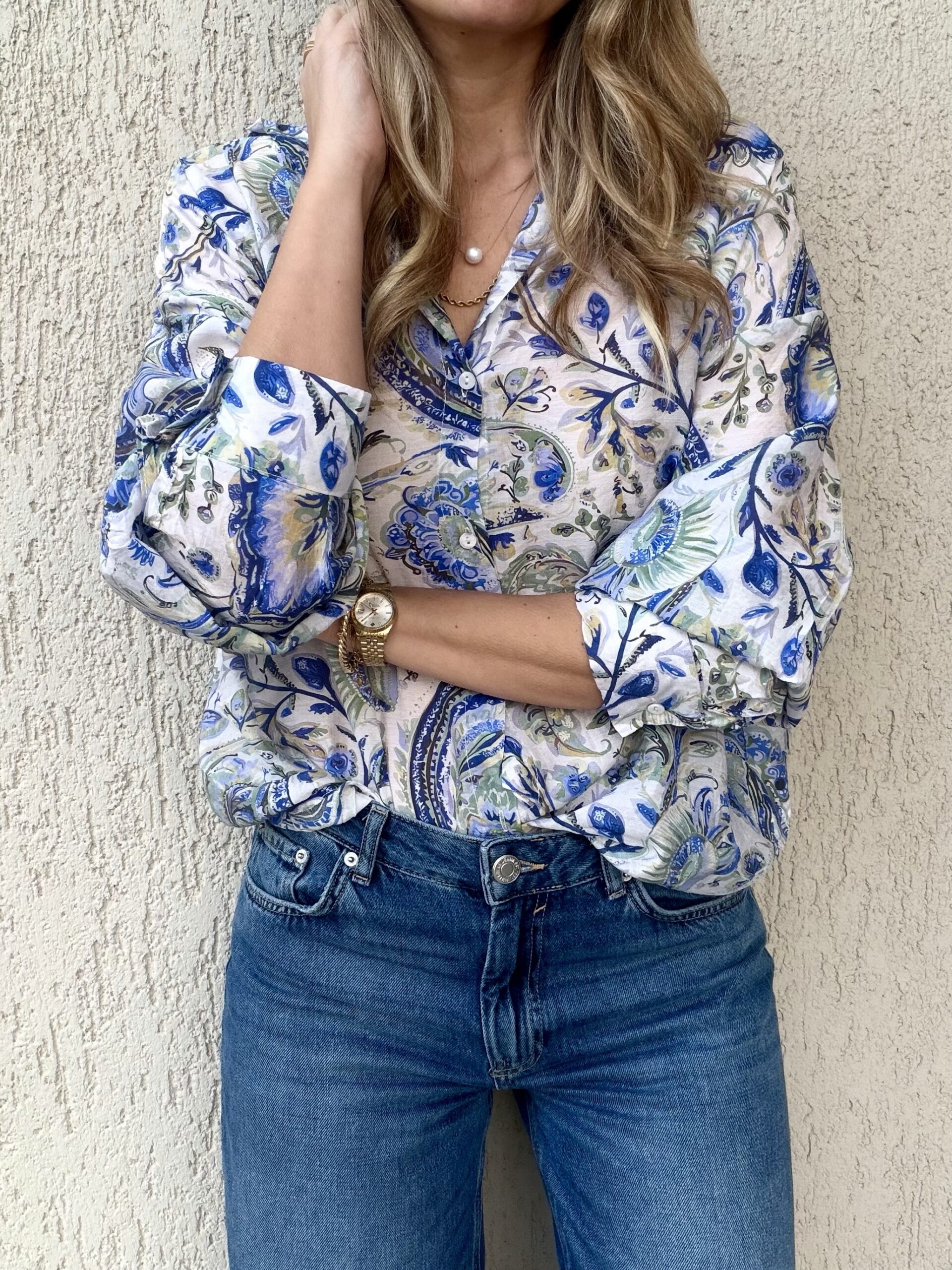 Naomi Floral Blue Shirt