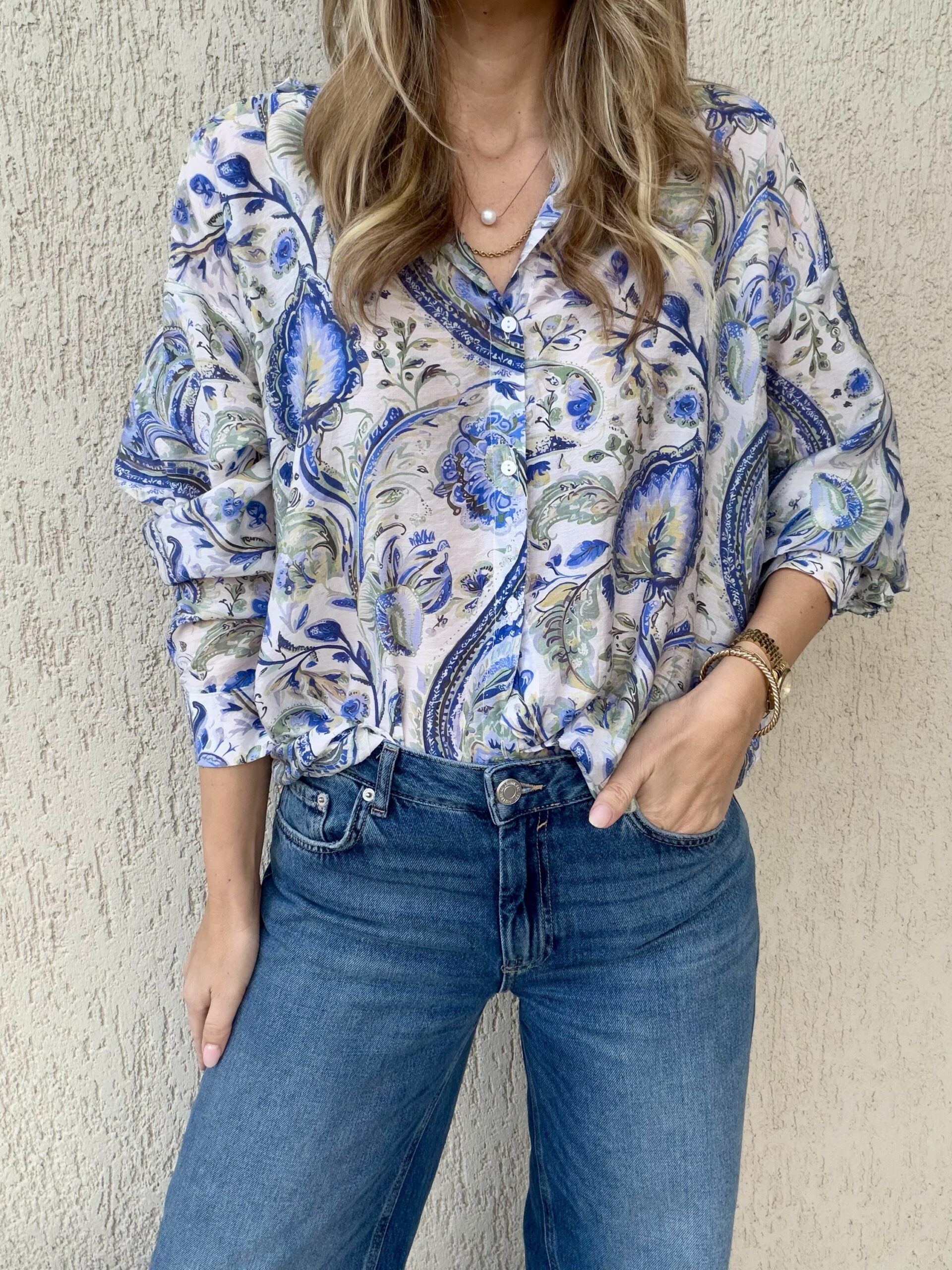 Naomi Floral Blue Shirt - Image 2