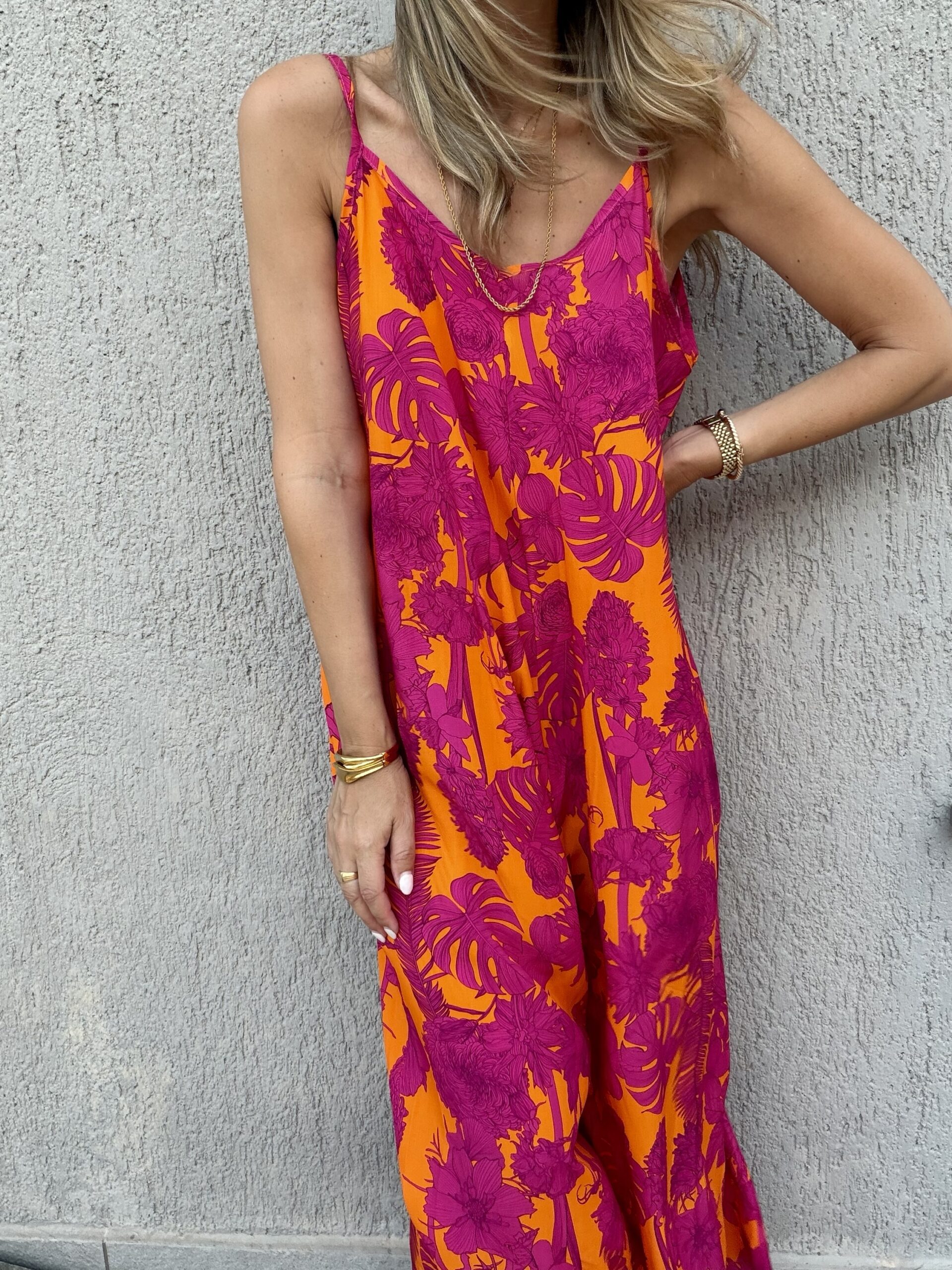 Tropical Jumpsuit – Orange/Fuchsia