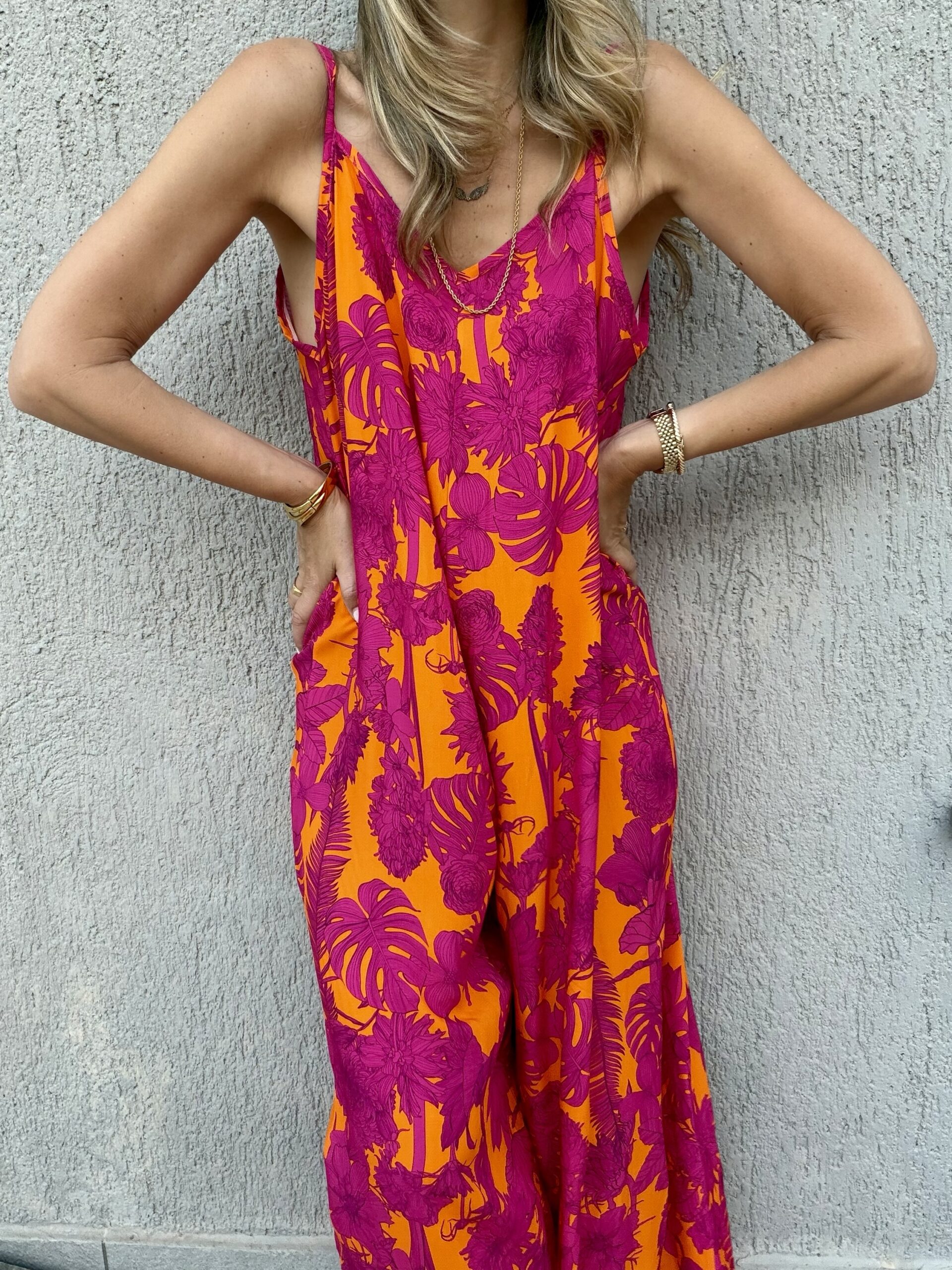 Tropical Jumpsuit – Orange/Fuchsia - Image 3